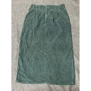 Eddie Bauer Womens 14 Skirt Corduroy Maxi Green Pleated Cotton
